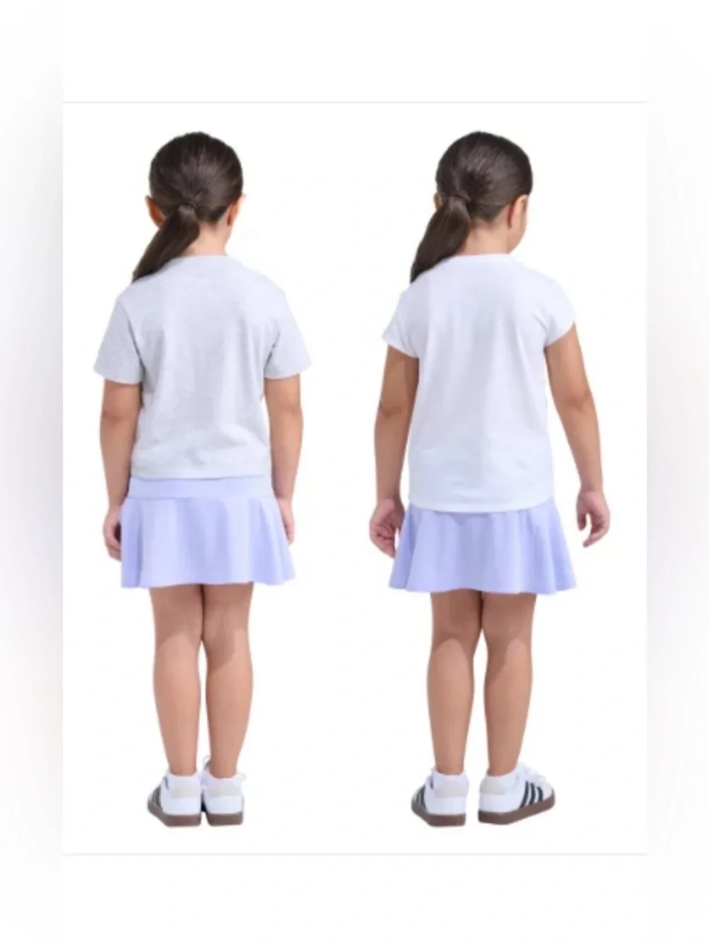NWT Adidas Girls 3pc Active Set 2 T-Shirts+Skort Gray White Purple 3T